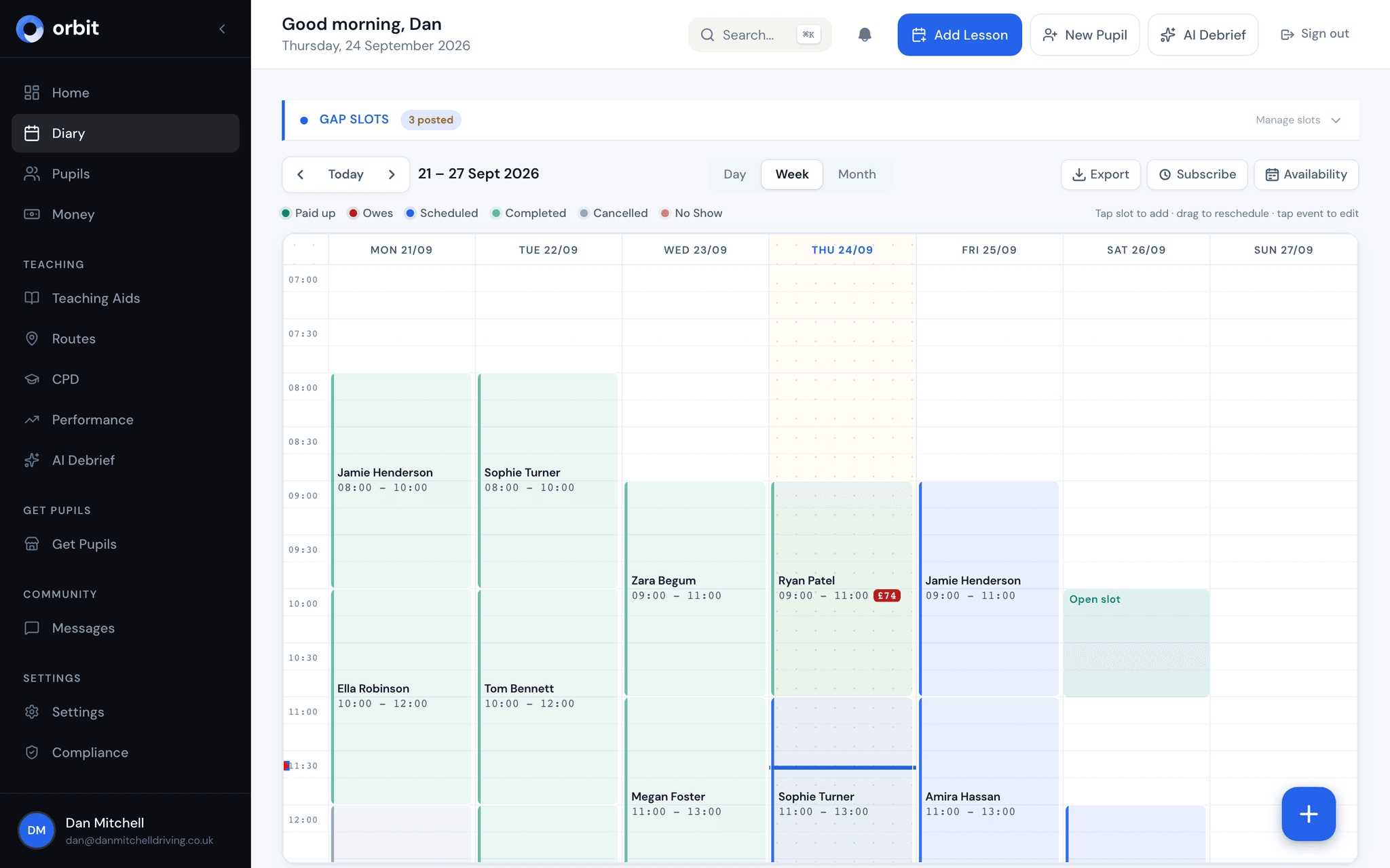 Lesson Calendar screenshot