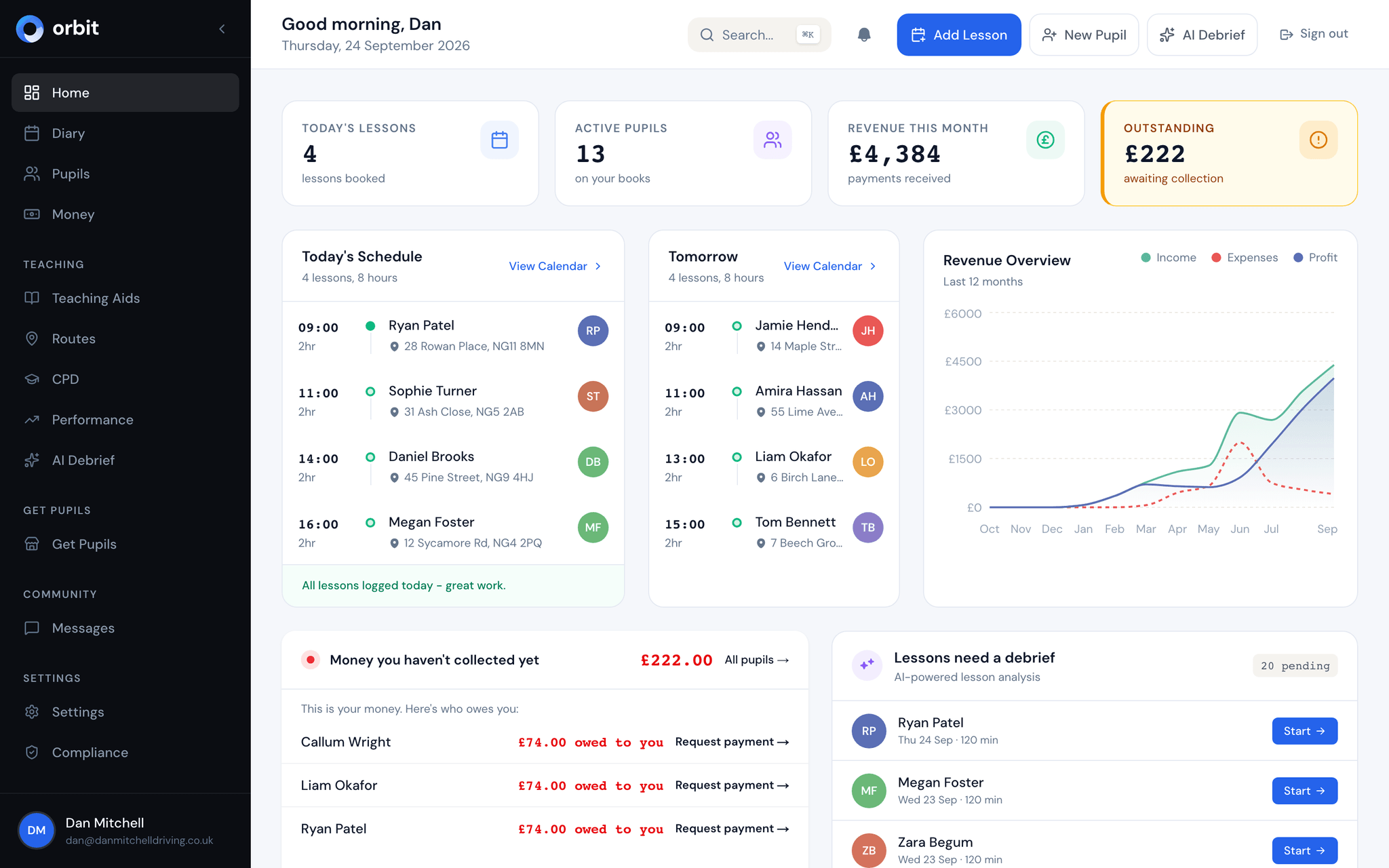 Orbit instructor dashboard