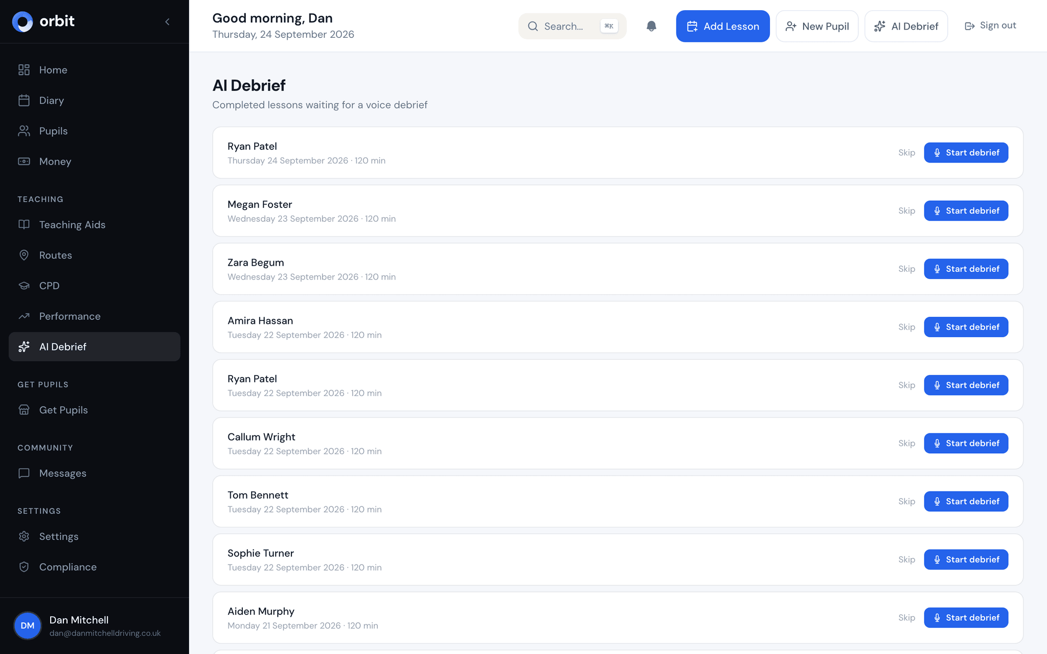 AI-powered lesson debriefs