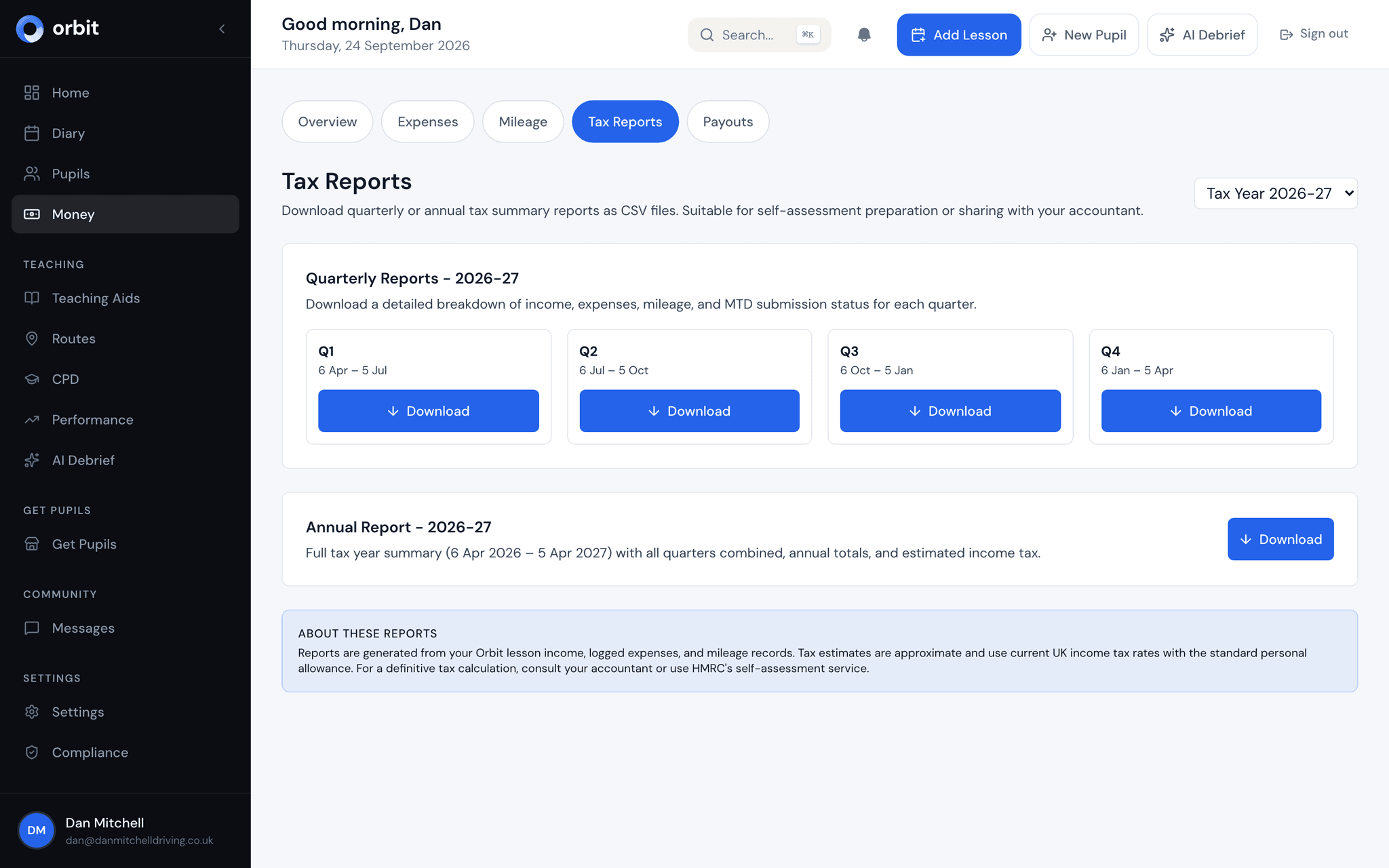 Financial reports and analytics