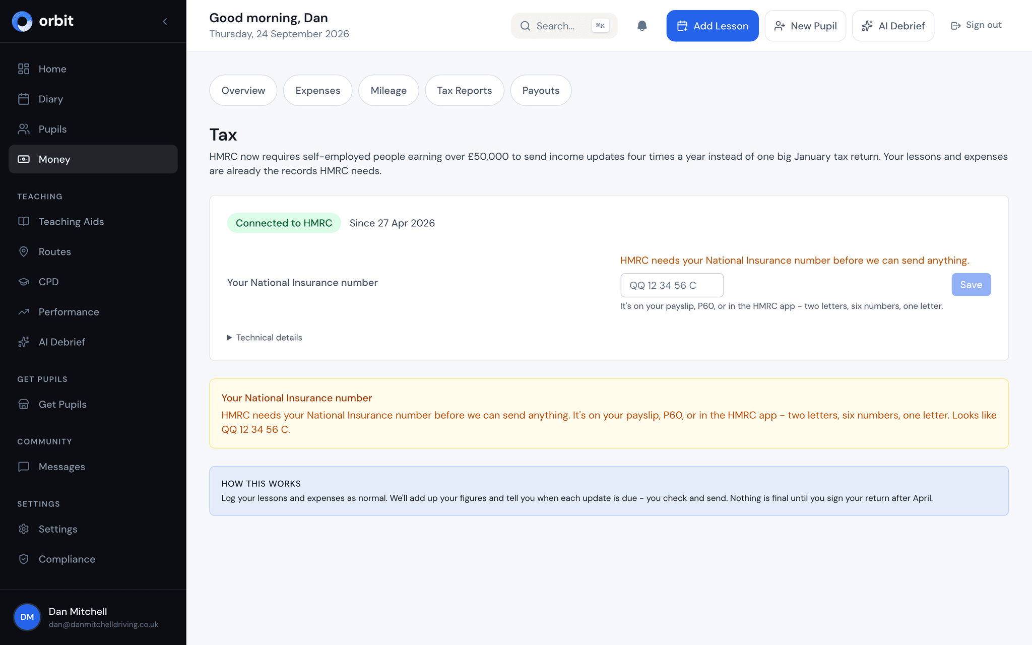 HMRC Making Tax Digital dashboard